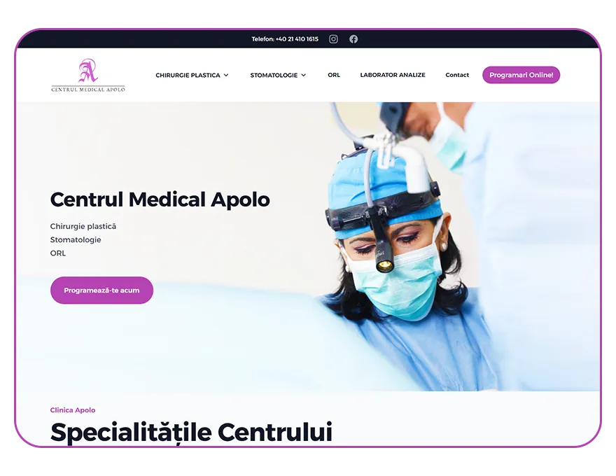 Noul website Centrul Medical Apolo pe desktop, captura 1
