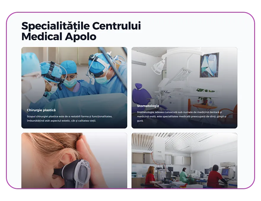 Noul website Centrul Medical Apolo pe desktop, captura 2