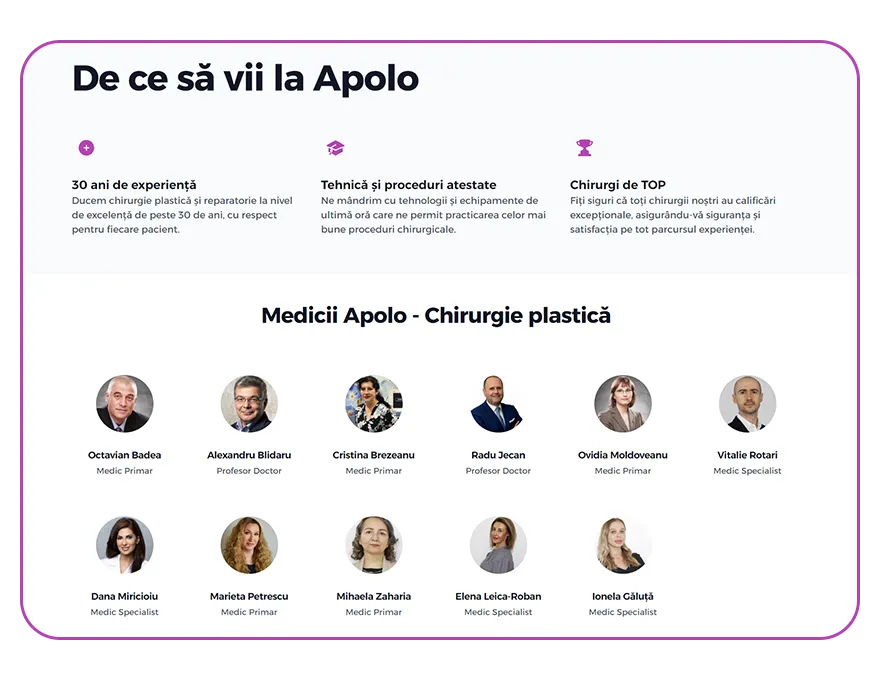 Noul website Centrul Medical Apolo pe desktop, captura 3