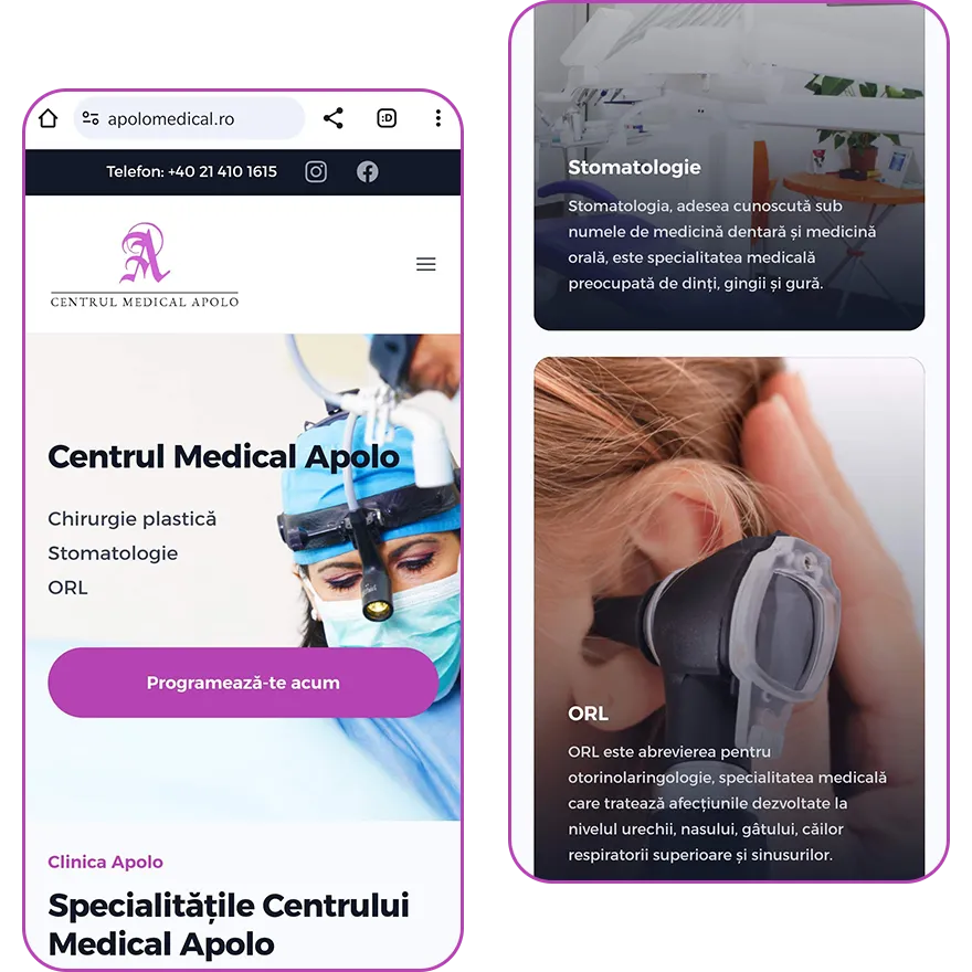 Noul website Centrul Medical Apolo pe telefon, captura 1