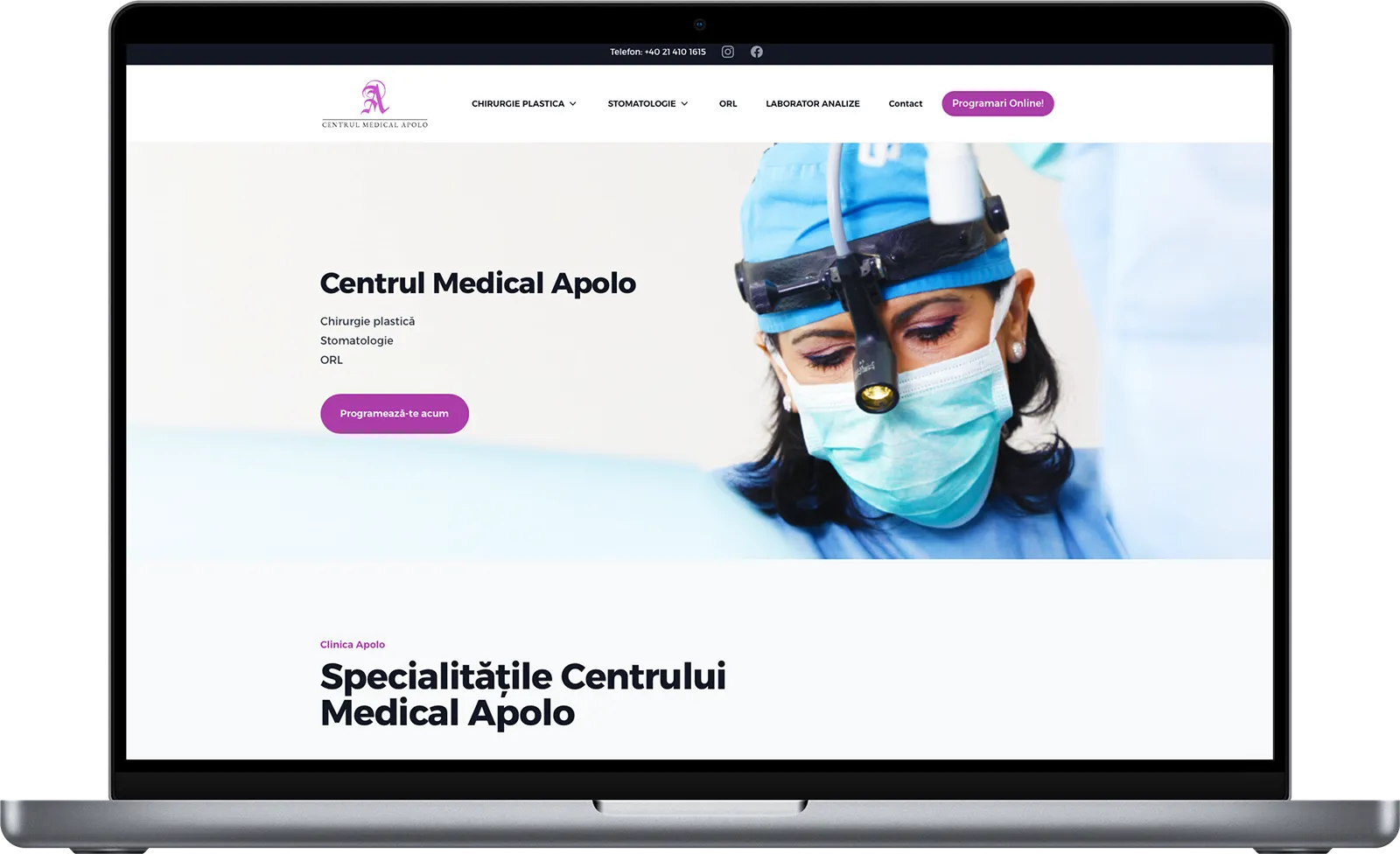 Noul website Centrul Medical Apolo pe laptop