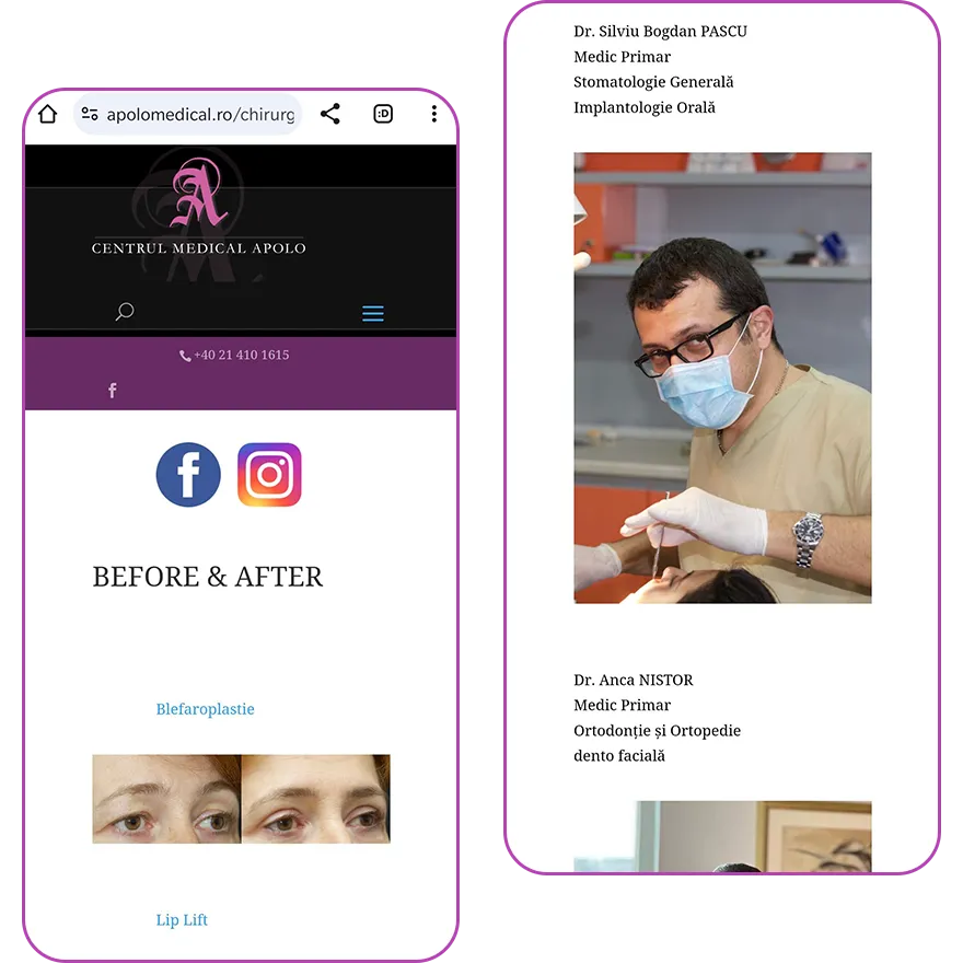 Vechiul website Centrul Medical Apolo pe telefon, captura 2