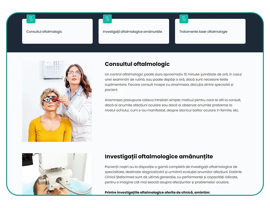 Noul website Clinica Ștefarimed pe desktop, captura 2