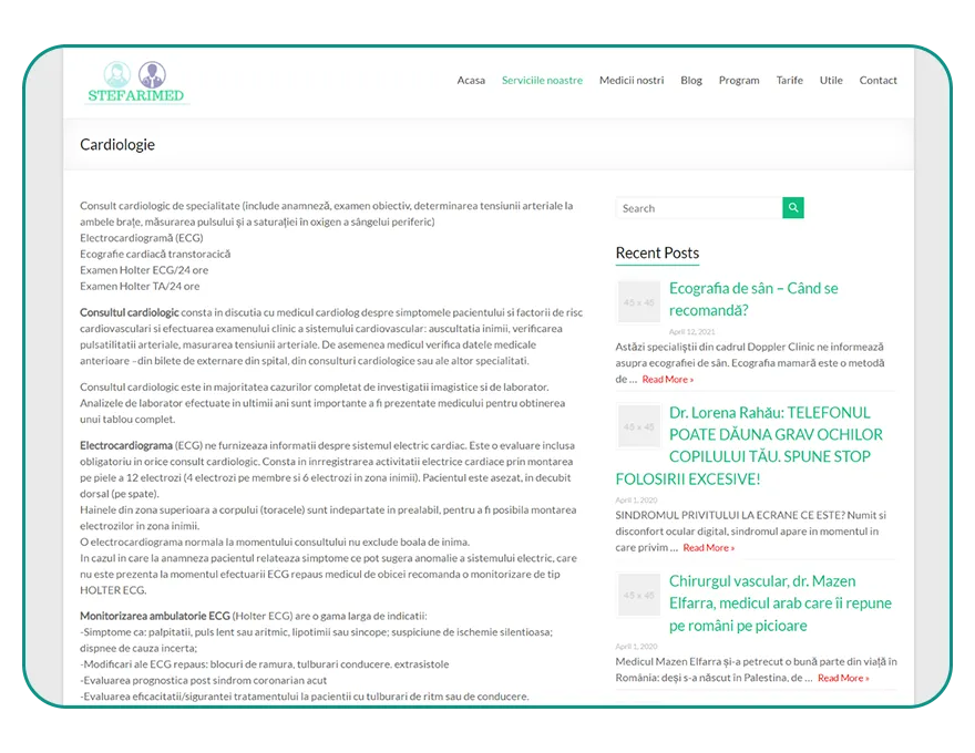 Vechiul website Clinica Ștefarimed pe desktop, captura 2