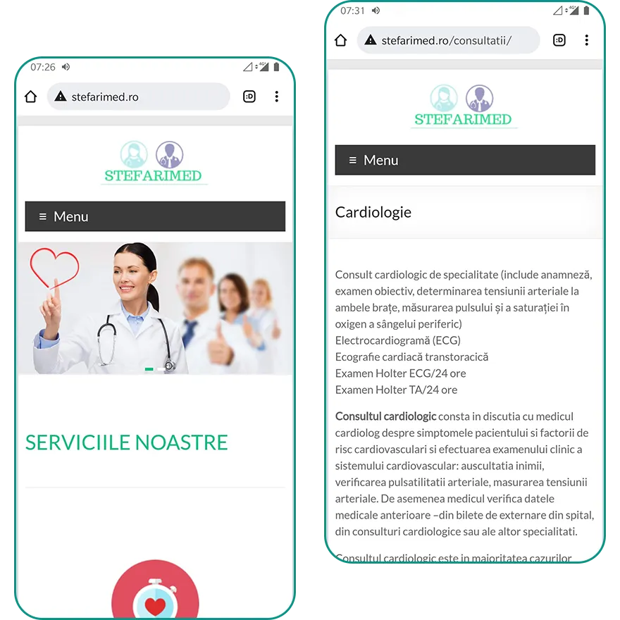 Vechiul website Clinica Ștefarimed pe telefon, captura 1